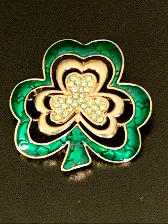 Napier Accessories - Authentic Napier Layered Shamrock With Sparkling Green Crystal Rhinestones Brooc